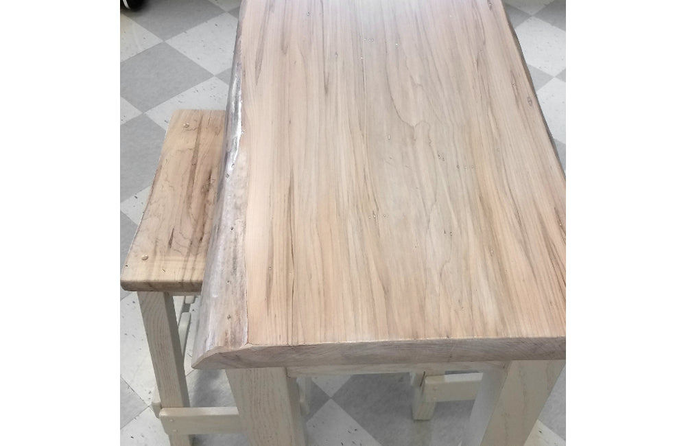 Ambrosia Maple Live Edge Bar Table Set With Saddle Stools IP