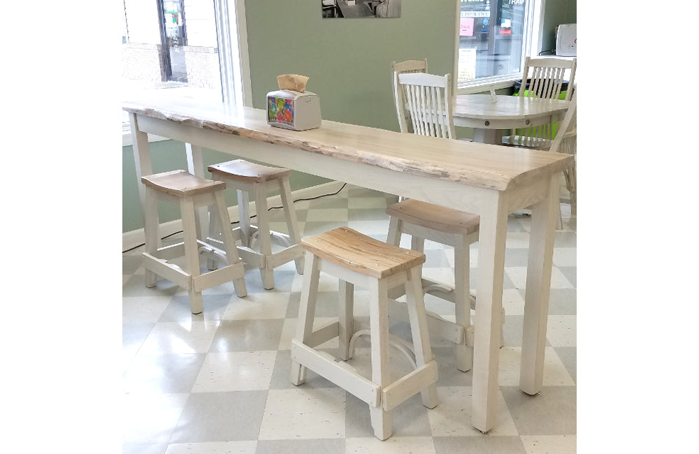 Ambrosia Maple Live Edge Bar Table Set With Saddle Stools IP