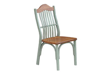 Load image into Gallery viewer, light_green_glaze_wood_side_chair_harvest_stained_top_and_seat