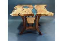 Load image into Gallery viewer, blue_epoxy_river_table_spalted_maple_with_pond_live_edge