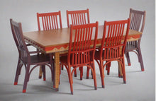 Load image into Gallery viewer, purple and red painted cherry wood dining table set