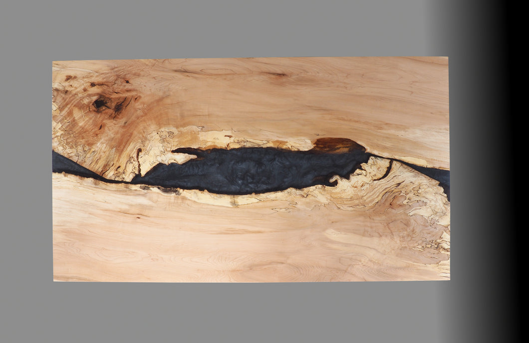 Spalted Burl Maple Live Edge Black Epoxy River Table