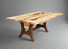 Load image into Gallery viewer, spalted_maple_river_table_copper_epoxy_walnut_wood_base
