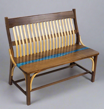 Load image into Gallery viewer, Wooden bench with a blue resin finish on a white background