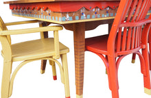 Load image into Gallery viewer, colorful_table_details_marbles_zebra_legs_sawtooth_apron